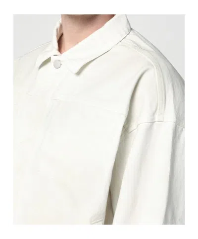 Entire Studios Collared Neck Denim Jacket Side Pockets In White