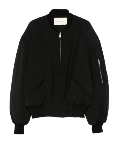 Entire Studios Black Stretch Polyester Blend Bomber Jacket In Black