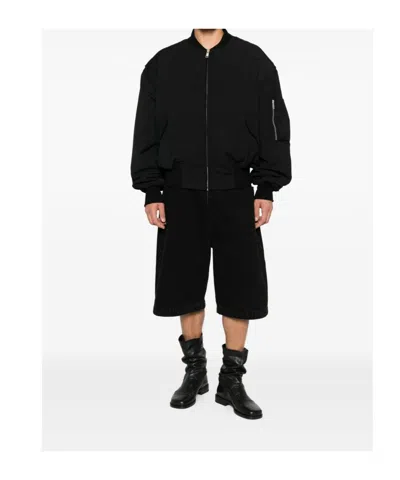 Entire Studios Black Stretch Polyester Blend Bomber Jacket In Black