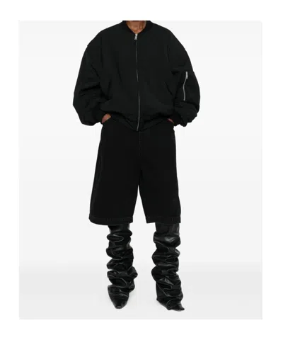 Entire Studios Black Stretch Polyester Blend Bomber Jacket In Black