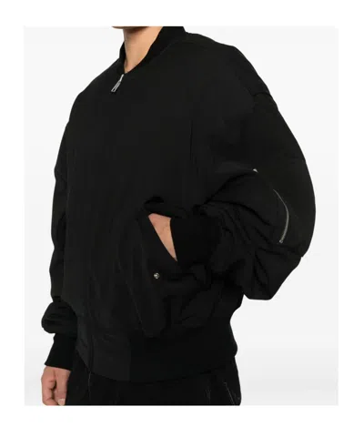 Entire Studios Black Stretch Polyester Blend Bomber Jacket In Black