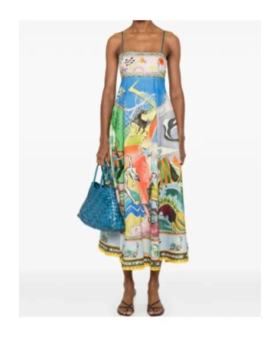 Alemais Lucky Pace Shirred Linen Midi Sun Dress In Multi