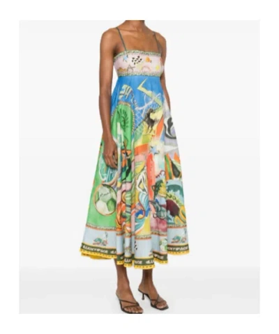 Alemais Lucky Pace Shirred Linen Midi Sun Dress In Multi
