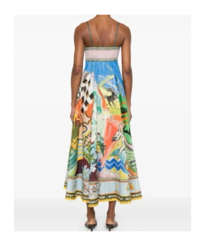 Alemais Lucky Pace Shirred Linen Midi Sun Dress In Multi
