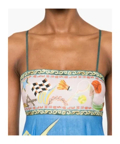 Alemais Lucky Pace Shirred Linen Midi Sun Dress In Multi