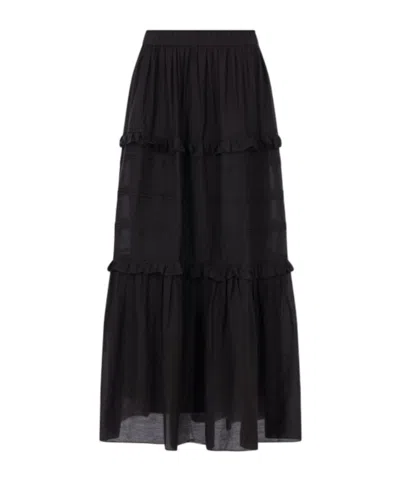 Isabel Marant Étoile Black Volodia Gz Ruffled Flared Cotton-blend Midi Skirt In Black