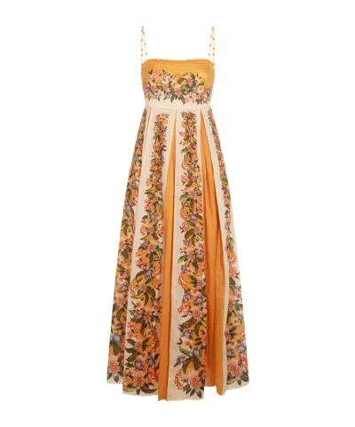 Farm Rio Sand Hilo Striped Floral-print Maxi Dress In Yellow