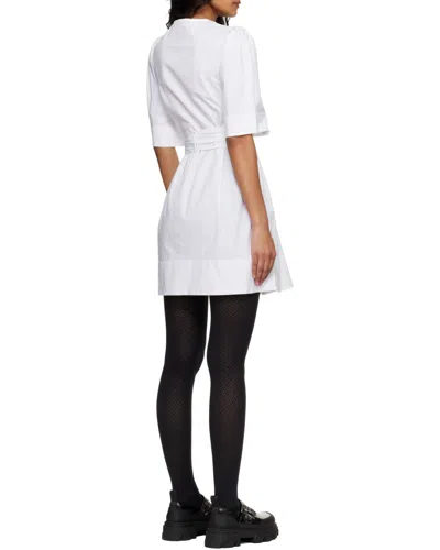 Ganni White Cotton Poplin Mini Dress With Bows In Neutral