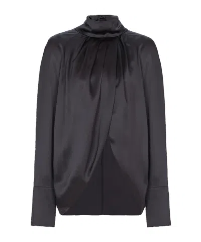 Balmain Draped Silk Blouse In Black