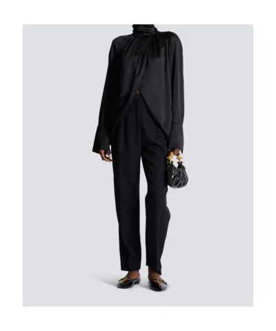 Balmain Draped Silk Blouse In Black