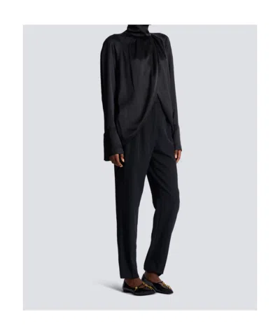 Balmain Draped Silk Blouse In Black
