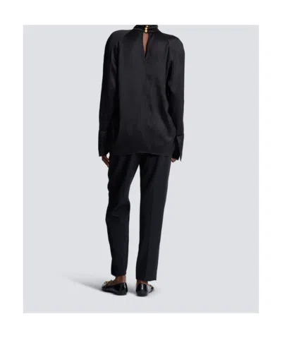 Balmain Draped Silk Blouse In Black