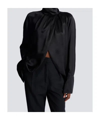 Balmain Draped Silk Blouse In Black