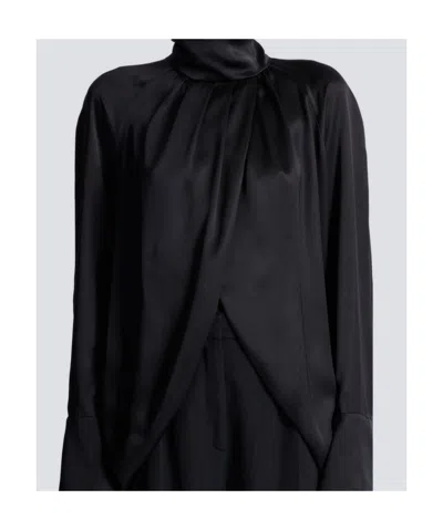 Balmain Draped Silk Blouse In Black