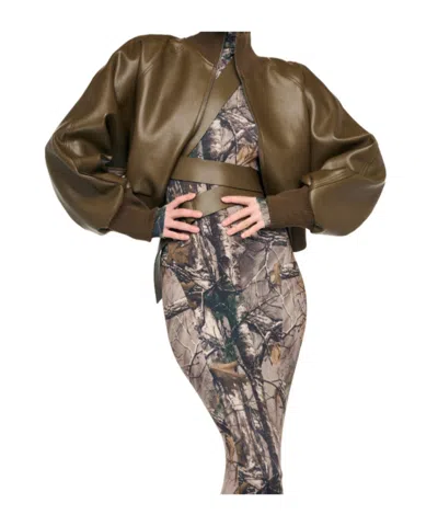 Norma Kamali Oversized Turtleneck Bomber Jacket To Waist In Brown