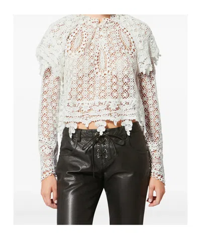 Isabel Marant Hyliana Knit Cotton Lace Top In White