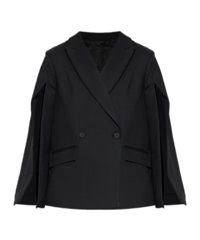 Allsaints Polyester Luna Double Breasted Cape Blazer In Black
