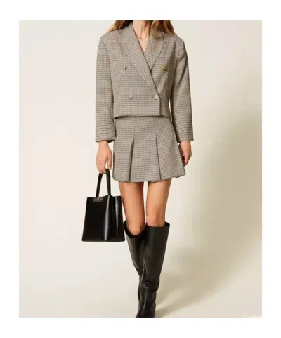 Twinset Houndstooth-pattern Double-breasted Blazer In Gray