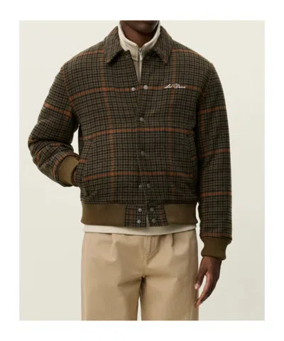 Les Deux Houndstooth Varsity Jacket Collared Ribbed Hem In Gray