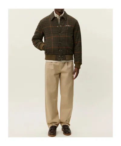 Les Deux Houndstooth Varsity Jacket Collared Ribbed Hem In Gray