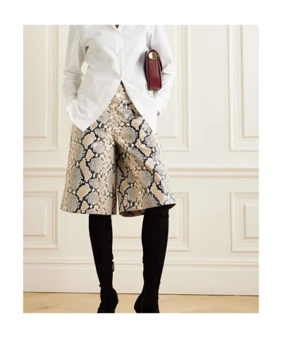 Jil Sander Python-effect Leather Bermuda Shorts In Brown