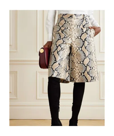 Jil Sander Python-effect Leather Bermuda Shorts In Brown