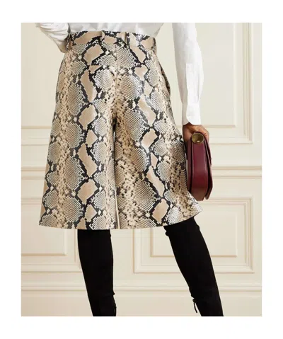 Jil Sander Python-effect Leather Bermuda Shorts In Brown