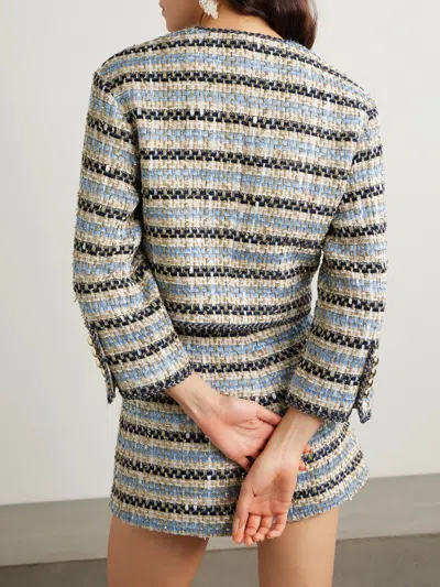 Veronica Beard Sumira Striped Metallic Tweed Jacket In Brown