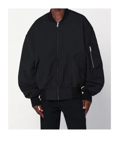 Entire Studios Black Stretch Polyester Blend Bomber Jacket In Black