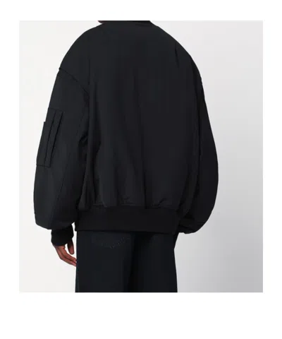 Entire Studios Black Stretch Polyester Blend Bomber Jacket In Black