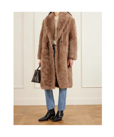 Brunello Cucinelli Oversized Shearling Double-breasted Coat In Multi