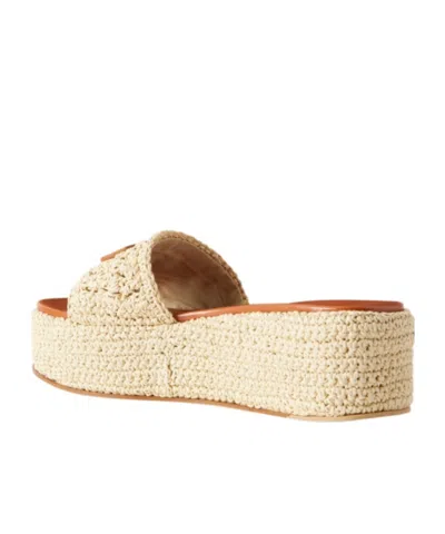 Versace Logo-embellished Raffia Platform Slides In Neutral