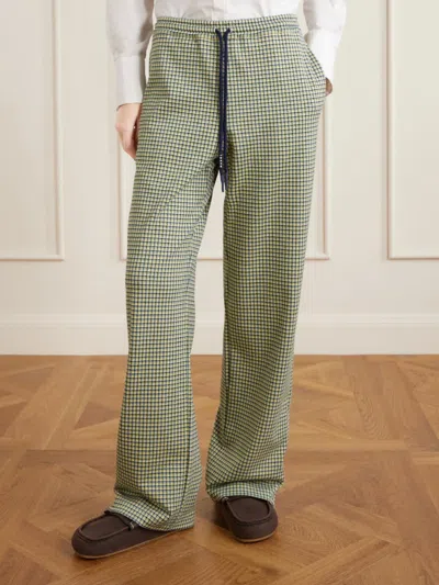 Marni Mini Check Jacquard Straight-leg Pull-on Pants In Green