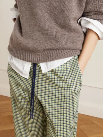 Marni Mini Check Jacquard Straight-leg Pull-on Pants In Green