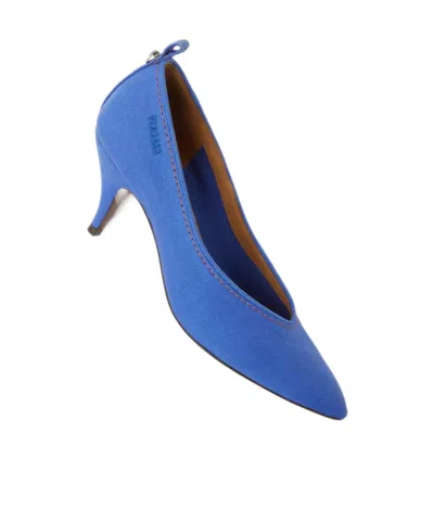 Versace Chic Medium Heeled Pointed Toe Pumps In Blue