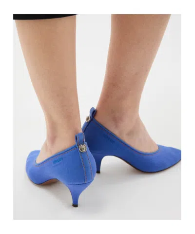 Versace Chic Medium Heeled Pointed Toe Pumps In Blue