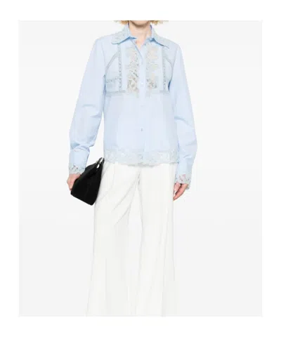 Ermanno Scervino Lace-detail Shirt In Blue