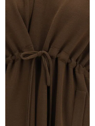 Ella Deconstructed Drawstring Cardigan In Brown