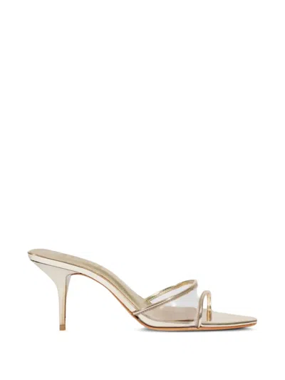 Schutz 75mm Elodie Vinyl Metallic Leather Mules In Silver