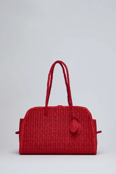 Jacquemus Medium Le Turismo Raffia Shoulder Bag In Burgundy