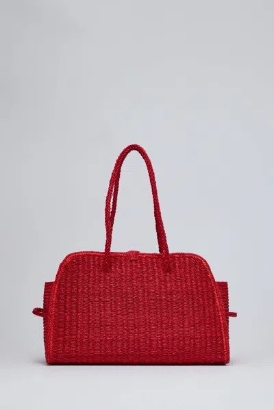 Jacquemus Medium Le Turismo Raffia Shoulder Bag In Burgundy