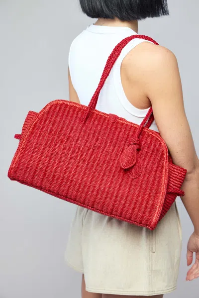 Jacquemus Medium Le Turismo Raffia Shoulder Bag In Burgundy