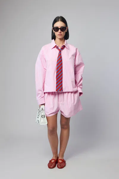 Balenciaga Pink And White Striped Cotton Boxer Shorts In Pink