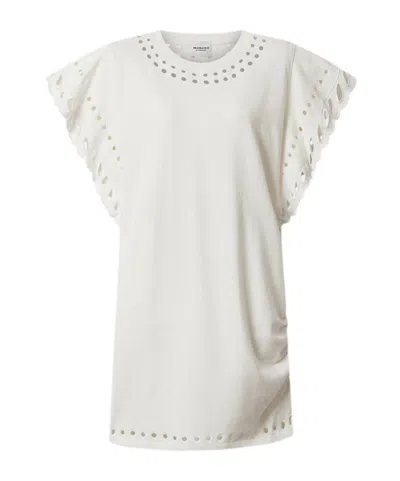 Isabel Marant Étoile Orlane Eyelet Ruffle-sleeve Mini T-shirt Dress In White