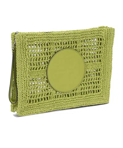 Tory Burch Hand Crocheted Raffia Rectangular Clutch Pouch In Green