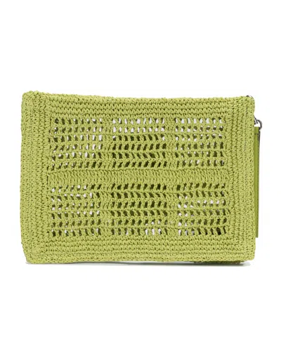 Tory Burch Hand Crocheted Raffia Rectangular Clutch Pouch In Green