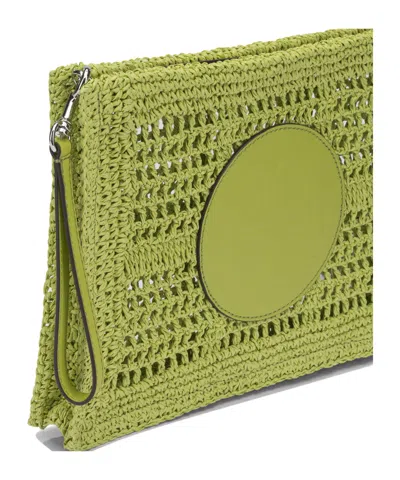 Tory Burch Hand Crocheted Raffia Rectangular Clutch Pouch In Green