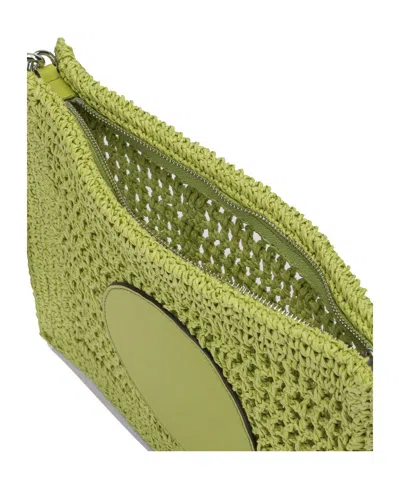 Tory Burch Hand Crocheted Raffia Rectangular Clutch Pouch In Green