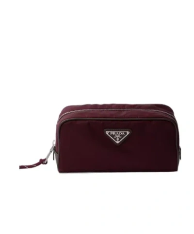 Prada Speedrock Nylon And Leather Pouch Bag In Burgundy
