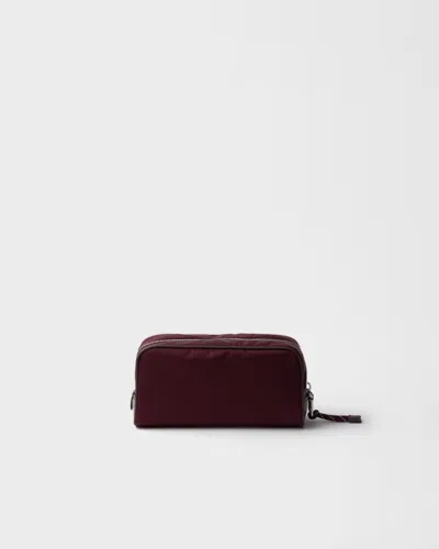 Prada Speedrock Nylon And Leather Pouch Bag In Burgundy